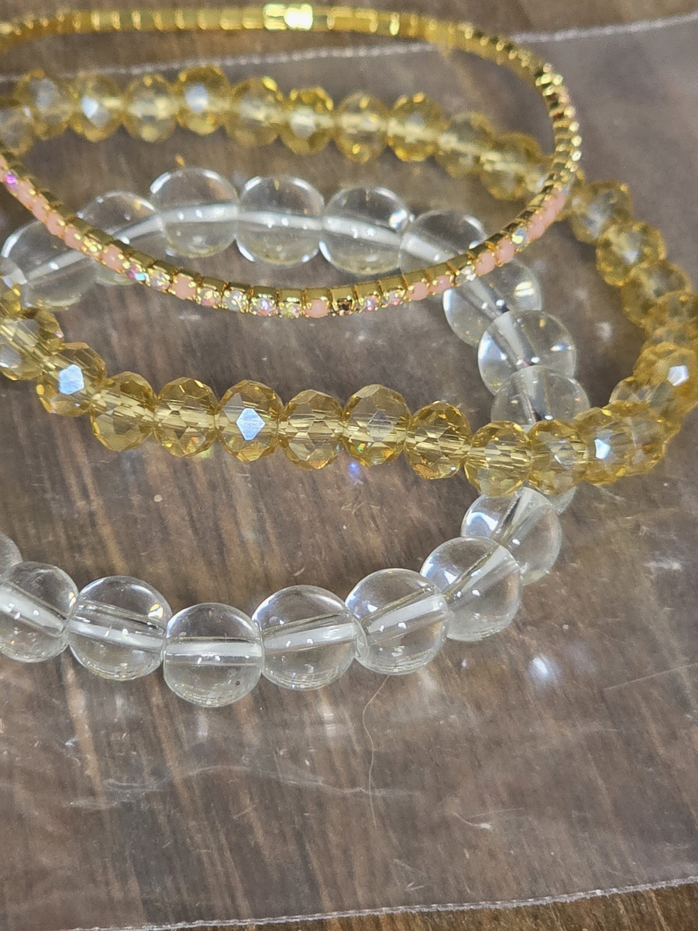 Elegant Clear and Gold Beaded Stretch Bracelet Set